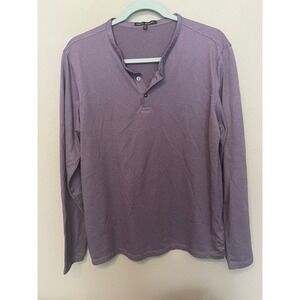 Robert Barakett Men Long Sleeve Button Neck Pullover Shirt Purple Pattern Size L